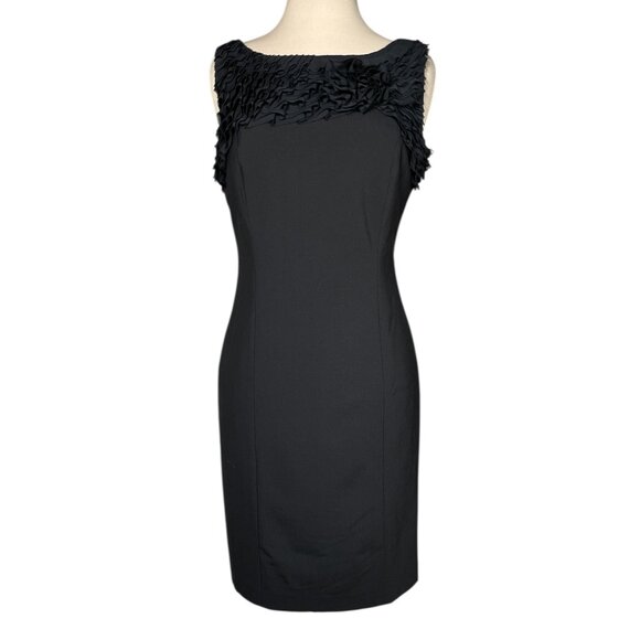 Ann Taylor Black Sleeveless Dress with Ruffle Neckline, Size 8P EUC - Picture 1 of 9